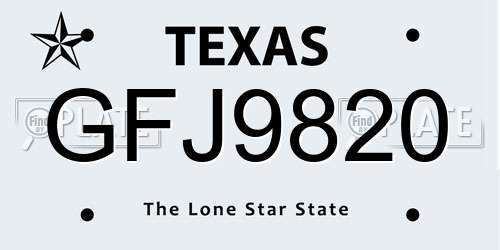 GFJ9820 Texas License Plate