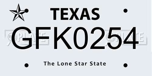 GFK0254 Texas License Plate