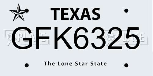 GFK6325 Texas License Plate