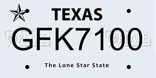 GFK7100 Texas License Plate