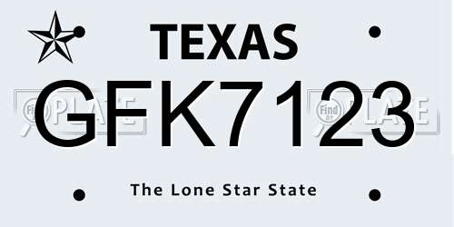 GFK7123 Texas License Plate
