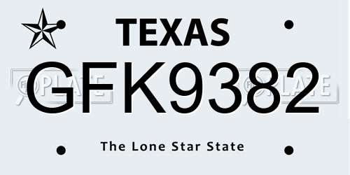 GFK9382 Texas License Plate