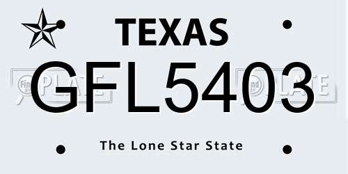 GFL5403 Texas License Plate