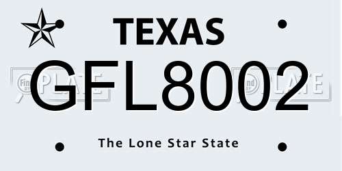 GFL8002 Texas License Plate