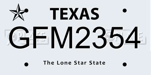 GFM2354 Texas License Plate
