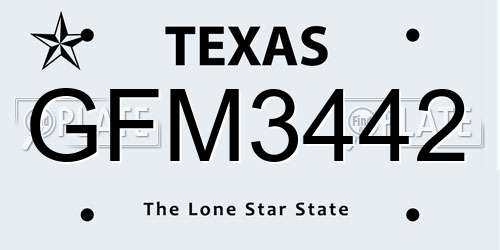 GFM3442 Texas License Plate