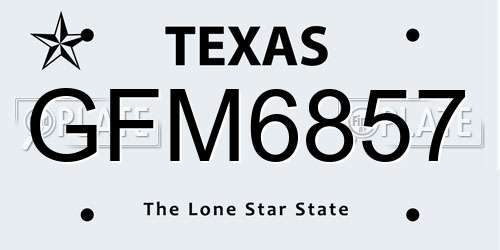 GFM6857 Texas License Plate