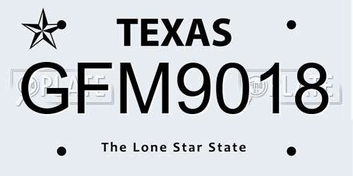 GFM9018 Texas License Plate