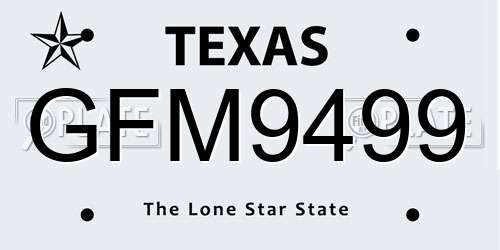 GFM9499 Texas License Plate