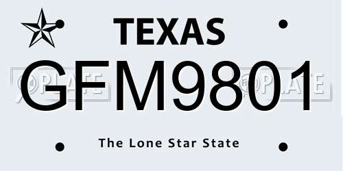 GFM9801 Texas License Plate