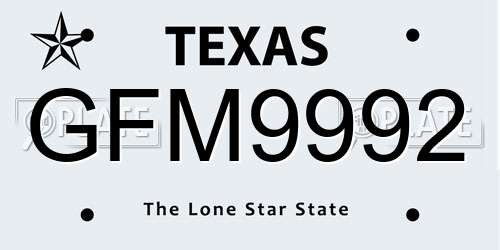 GFM9992 Texas License Plate