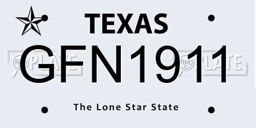 GFN1911 Texas License Plate