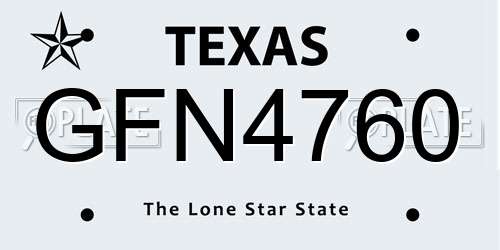 GFN4760 Texas License Plate