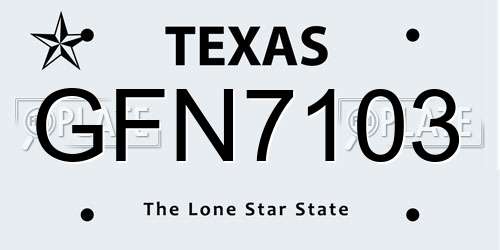 GFN7103 Texas License Plate