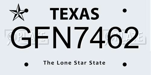 GFN7462 Texas License Plate