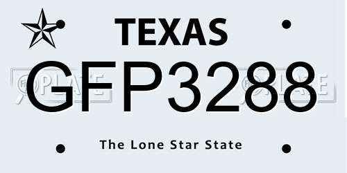 GFP3288 Texas License Plate