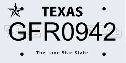 GFR0942 Texas License Plate