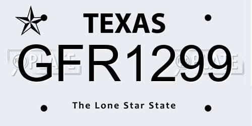 GFR1299 Texas License Plate