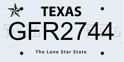 GFR2744 Texas License Plate