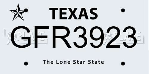 GFR3923 Texas License Plate