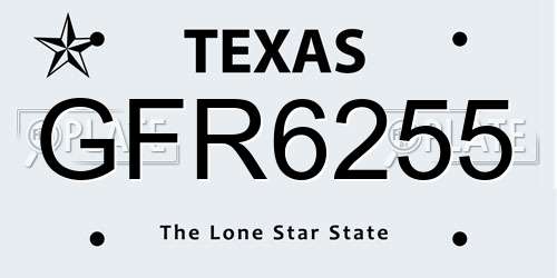 GFR6255 Texas License Plate