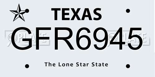 GFR6945 Texas License Plate