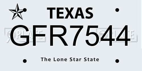 GFR7544 Texas License Plate