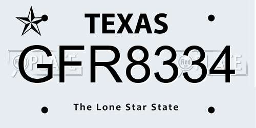 GFR8334 Texas License Plate