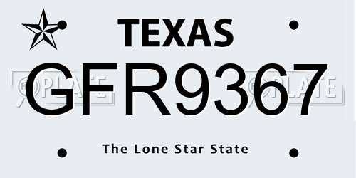 GFR9367 Texas License Plate
