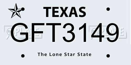 GFT3149 Texas License Plate