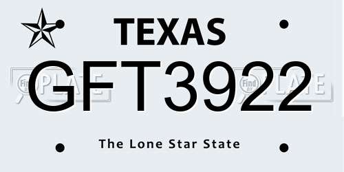 GFT3922 Texas License Plate