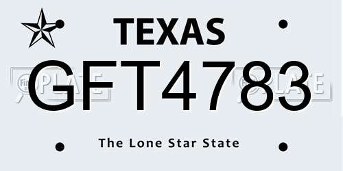 GFT4783 Texas License Plate
