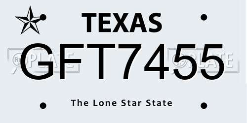 GFT7455 Texas License Plate
