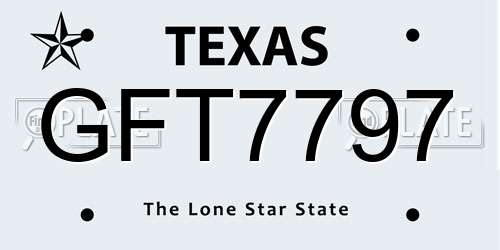 GFT7797 Texas License Plate
