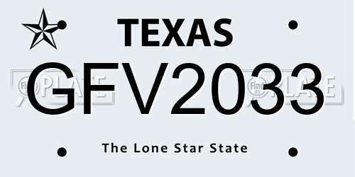 GFV2033 Texas License Plate