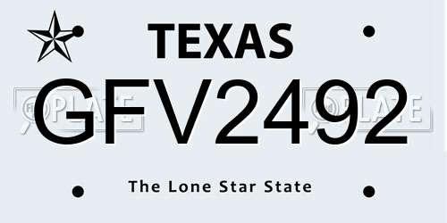GFV2492 Texas License Plate