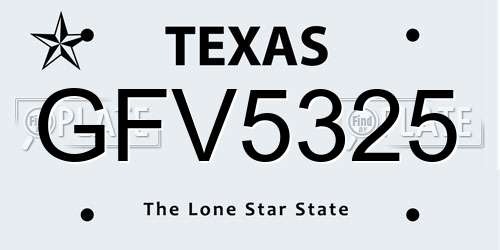 GFV5325 Texas License Plate