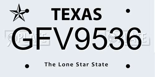 GFV9536 Texas License Plate