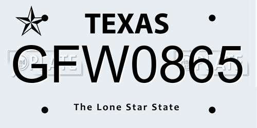GFW0865 Texas License Plate
