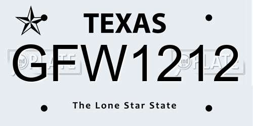 GFW1212 Texas License Plate