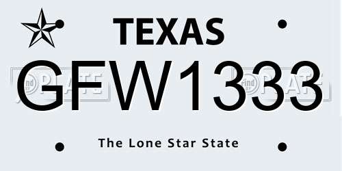 GFW1333 Texas License Plate