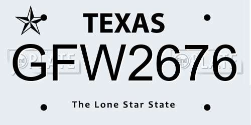 GFW2676 Texas License Plate