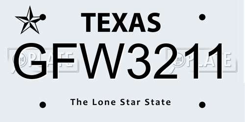 GFW3211 Texas License Plate