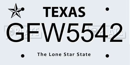 GFW5542 Texas License Plate