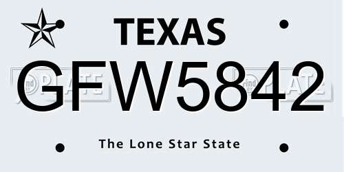 GFW5842 Texas License Plate