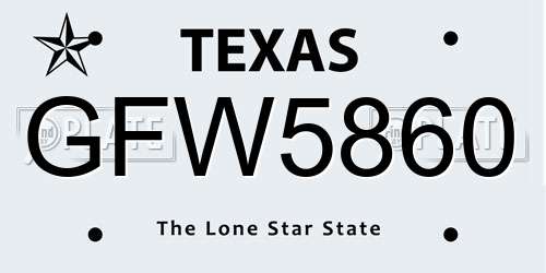 GFW5860 Texas License Plate
