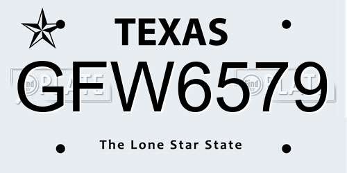 GFW6579 Texas License Plate
