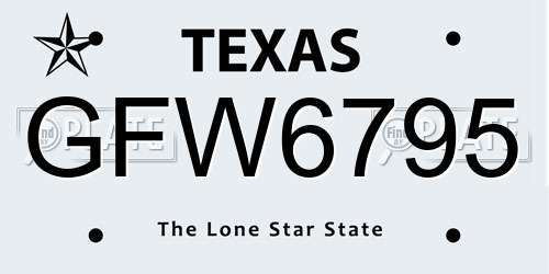 GFW6795 Texas License Plate