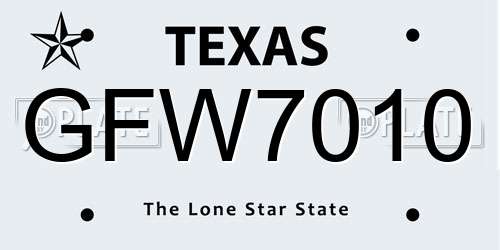 GFW7010 Texas License Plate