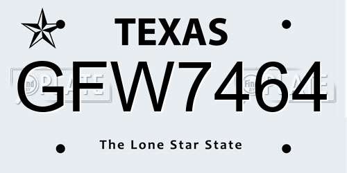 GFW7464 Texas License Plate
